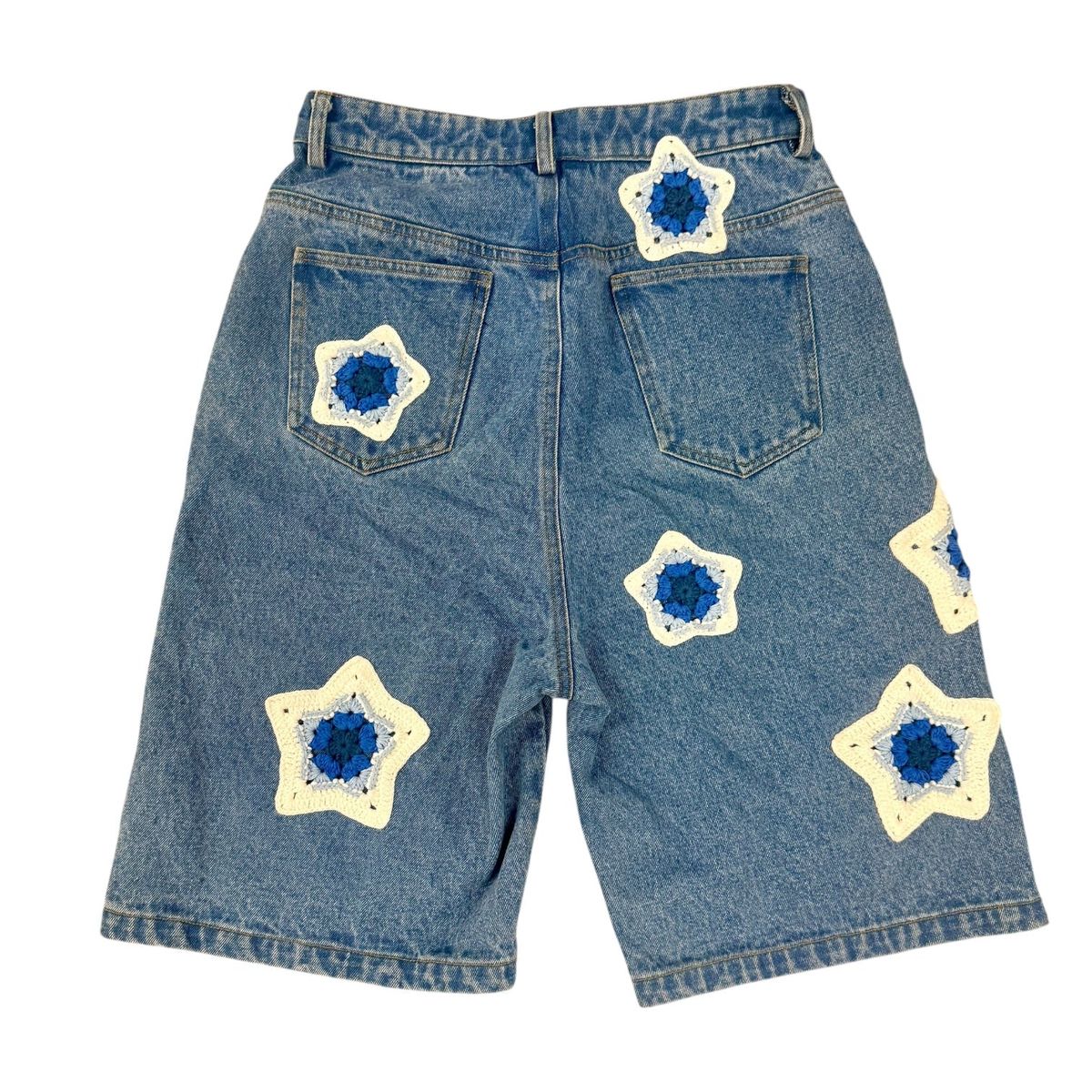 ARKYVE Blue Star Crochet Patch Denim Shorts