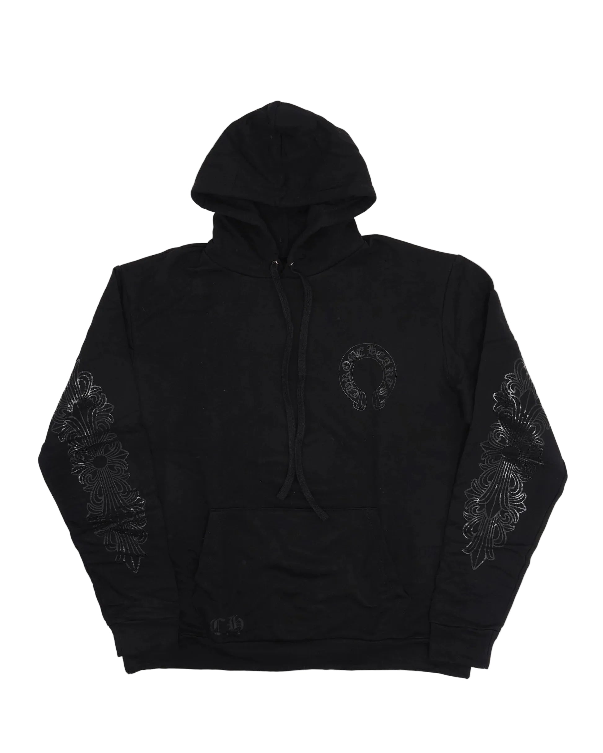 Chrome Hearts Black Pullover Horseshoe Floral Hoodie ML