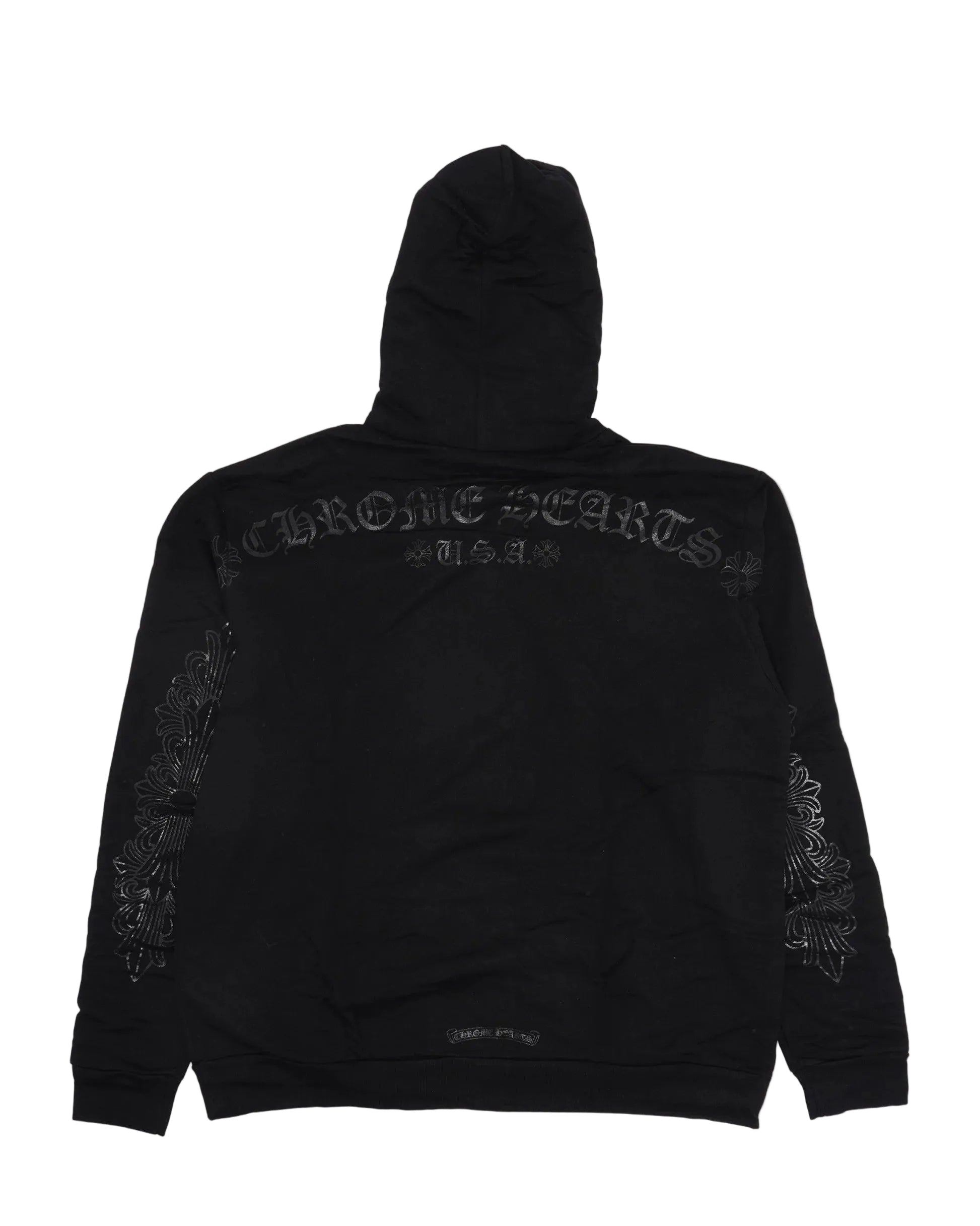 Chrome Hearts Black Pullover Horseshoe Floral Hoodie ML