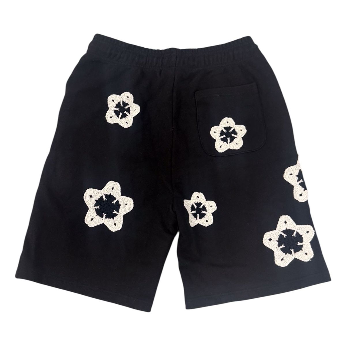 ARKYVE Black Flower Crochet Patch Sweatshorts