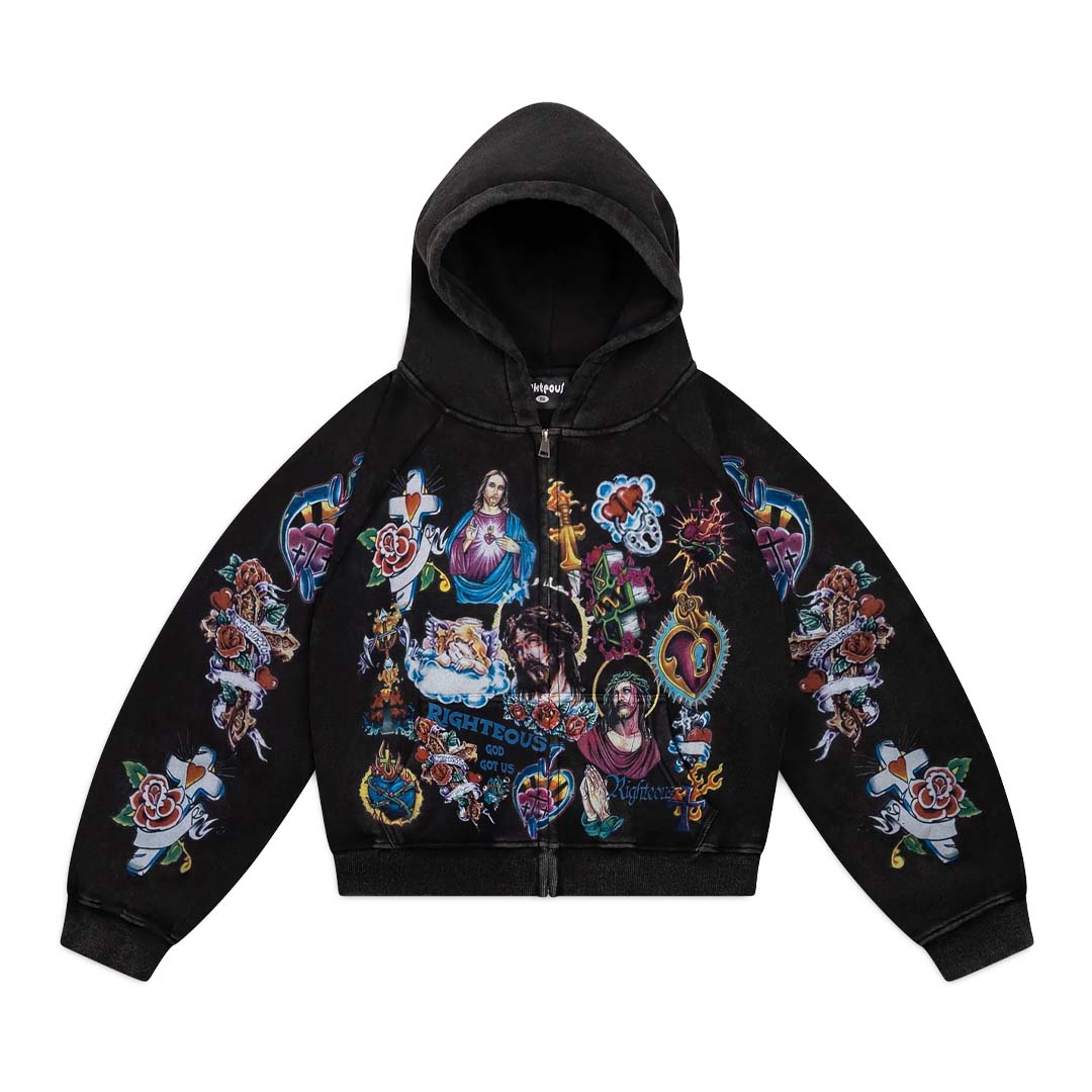 Righteous Risen King Zip Up Hoodie Black ML