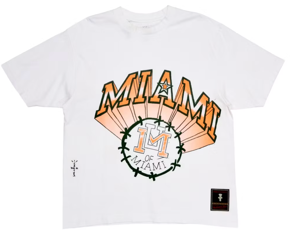 Travis Scott x Mitchell & Ness Miami Hurricanes Hand-Drawn T-Shirt White ML