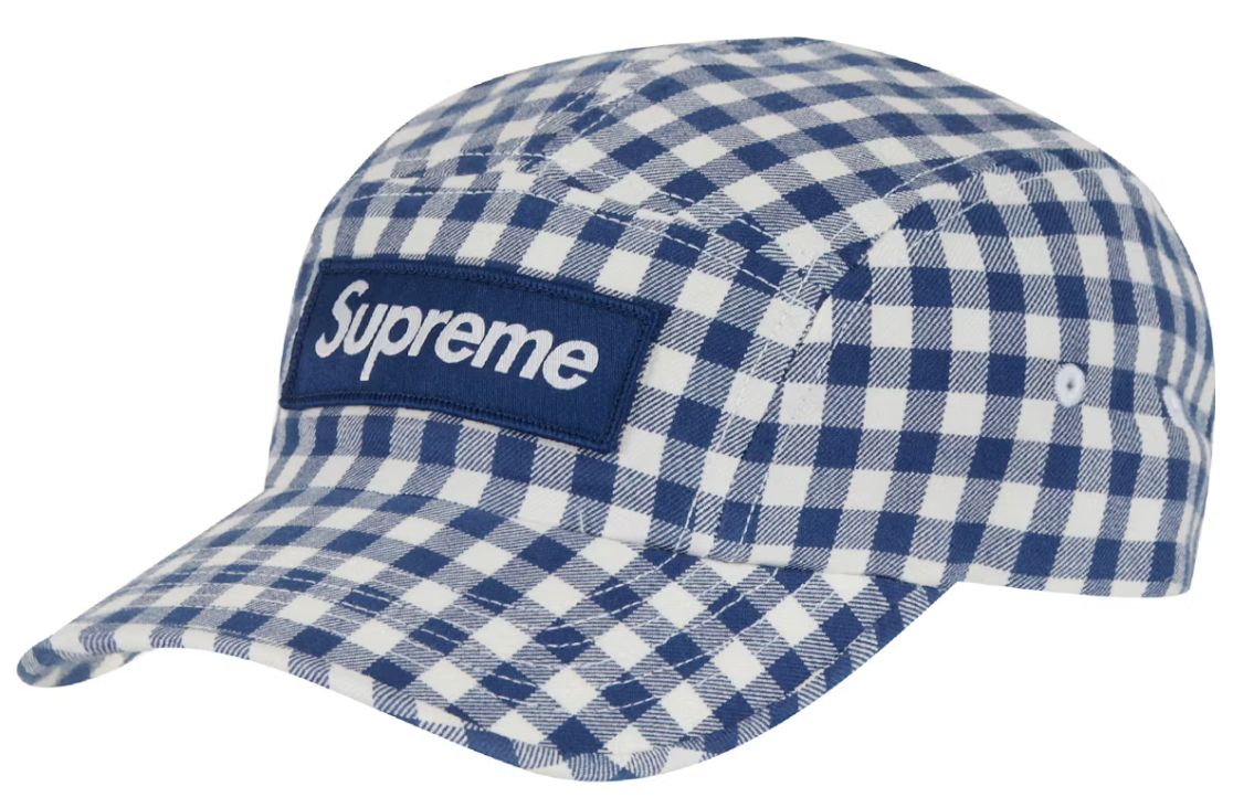 Supreme Gingham Camp Cap Navy DL