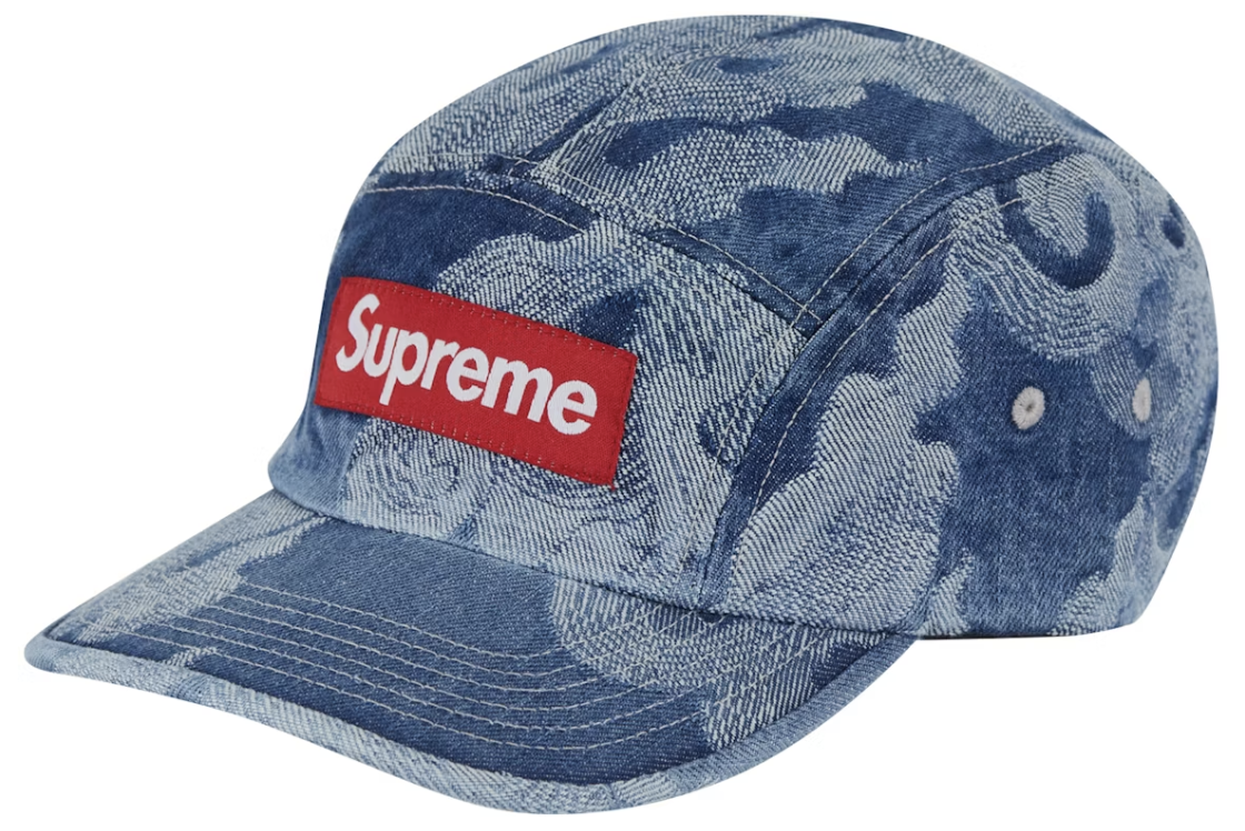 Supreme Flames Jacquard Denim Camp Cap Washed Indigo DL