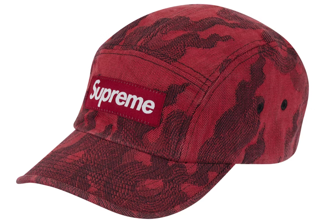 Supreme Flames Jacquard Denim Camp Cap Washed Red DL